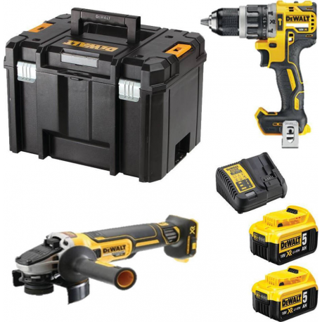 Dewalt Σετ Γωνιακός Τροχός & Κρουστικό Δραπανοκατσάβιδο Brushless 18V με 2 Μπαταρίες 5Ah και Θήκη